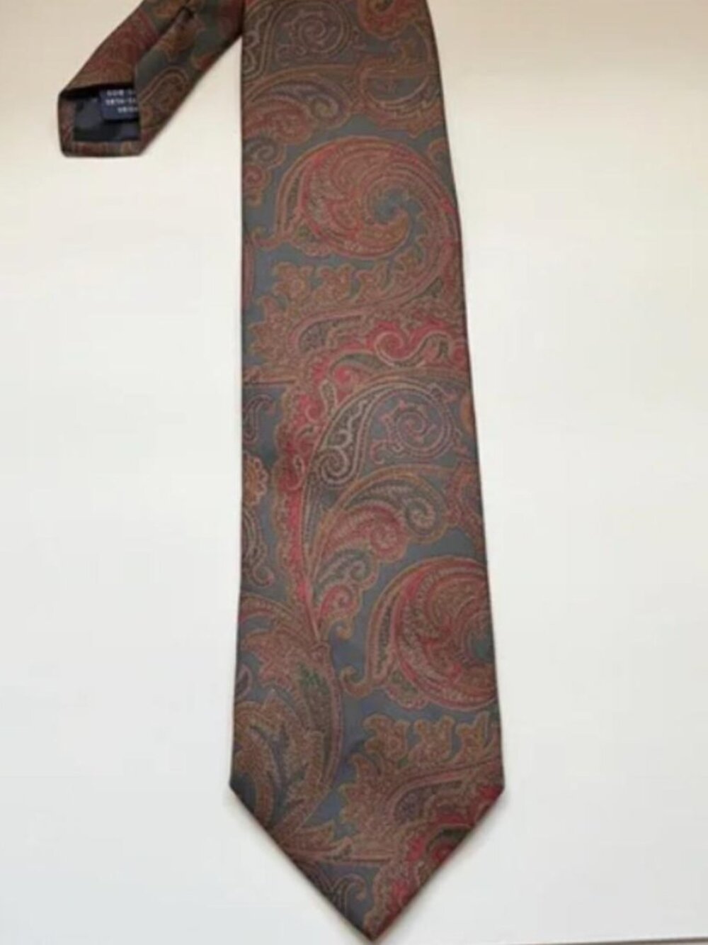 Vintage Faconnable Bohemian Paisley Silk Tie Blue Orange autumn retro boho fall